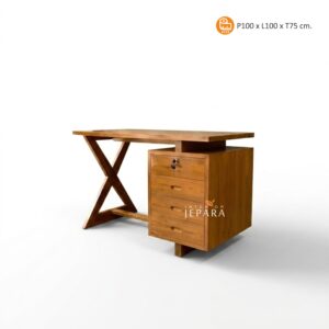 Meja Kerja Minimalis Kayu Jati dengan Laci