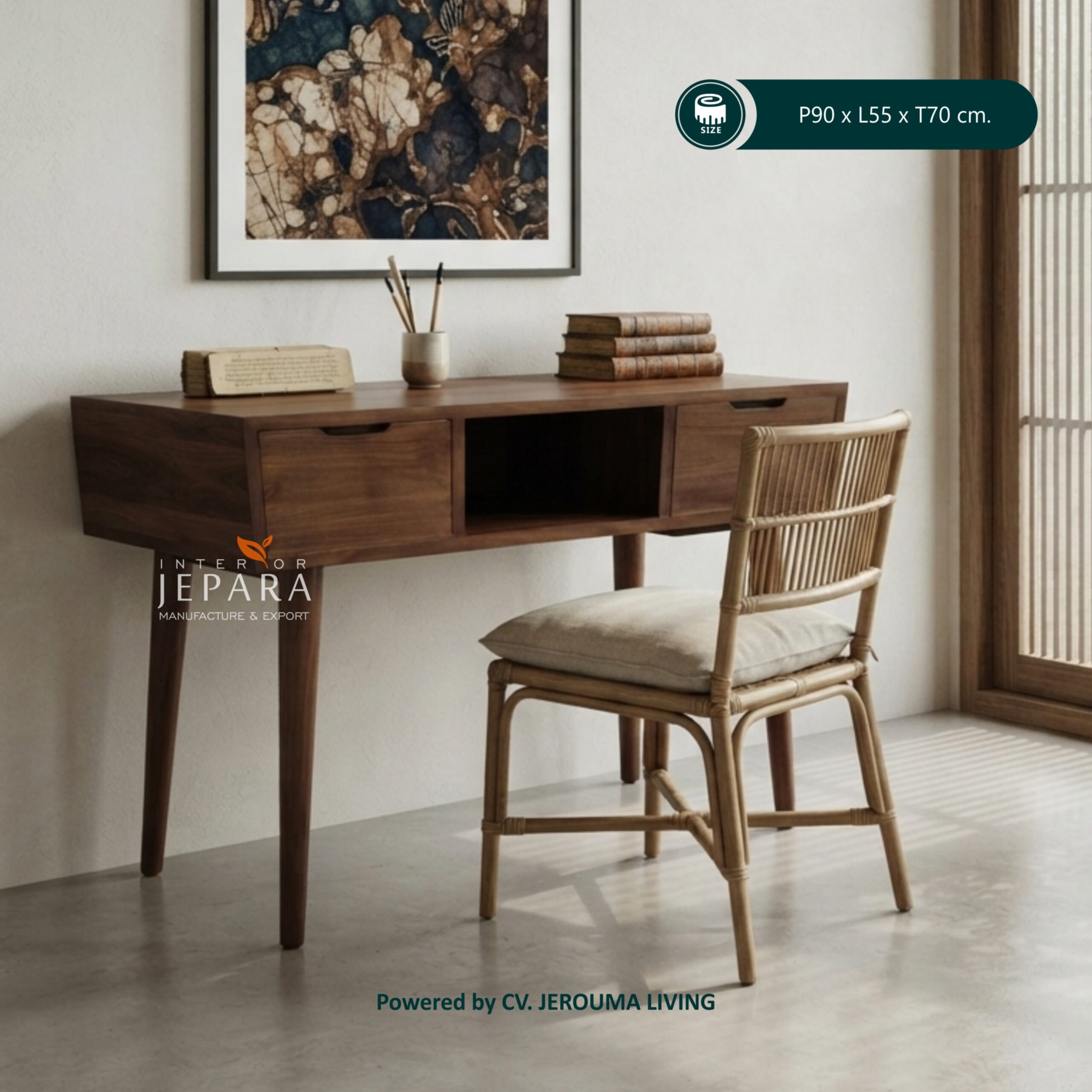 Meja Kerja Minimalis Kayu Jati 2 Laci Modern