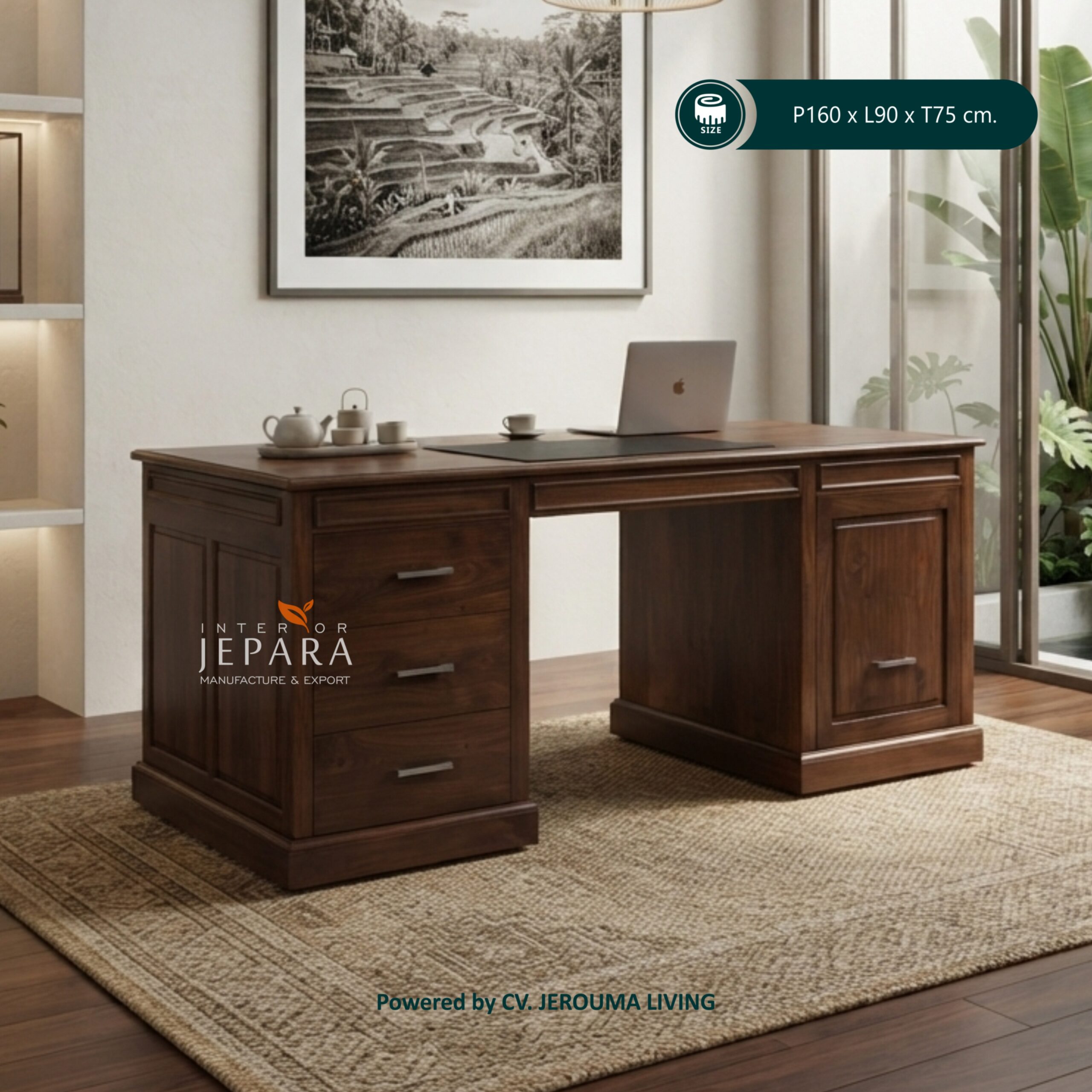 Meja Kantor Direktur Kayu Jati Minimalis