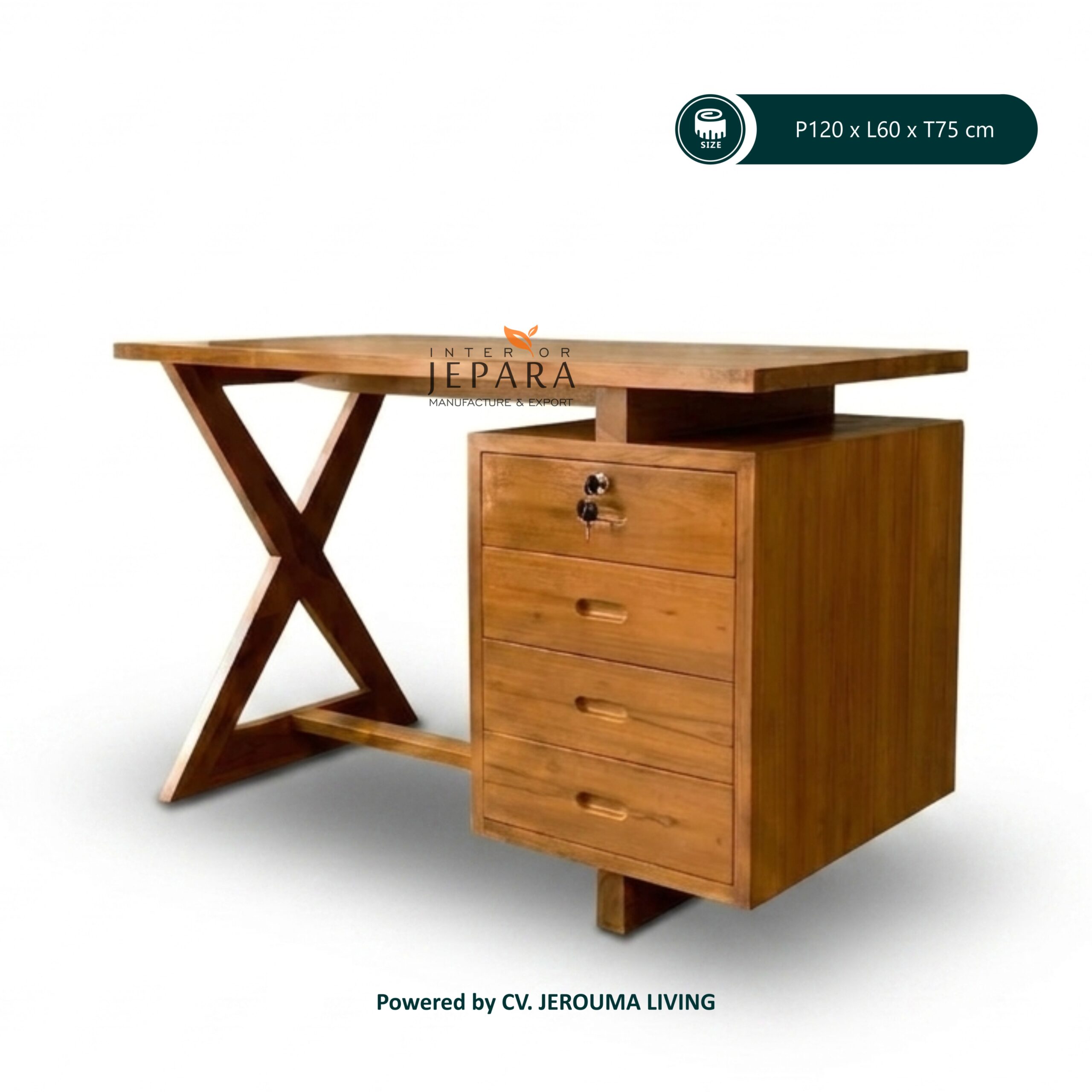 Meja Kerja Minimalis Kayu Jati dengan Laci