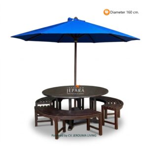 Meja Taman Bundar dengan Bangku dan Payung Outdoor