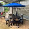 Meja Taman Bundar dengan Bangku dan Payung Outdoor