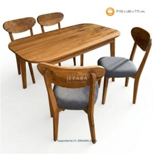 Meja Makan Retro Klasik 4 Kursi Kayu Jati Minimalis Elegan