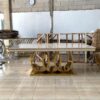 Meja Makan Marmer Kaki Gold – Elegan & Mewah