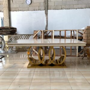 Meja Makan Marmer Kaki Gold – Elegan & Mewah