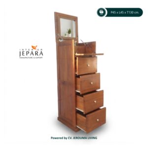 Meja Rias Kayu Jati Minimalis dengan Cermin & 4 Laci