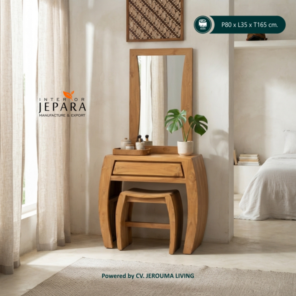 Meja Rias Kayu Jati Minimalis dengan Cermin & Bangku