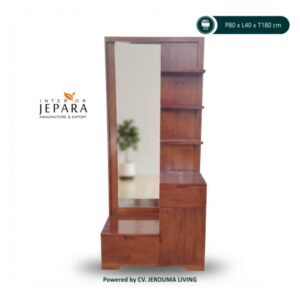 Meja Rias Kayu Jati dengan Cermin & Rak Penyimpanan
