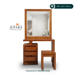 Meja Rias Kayu Jati Minimalis dengan Cermin & 3 Laci