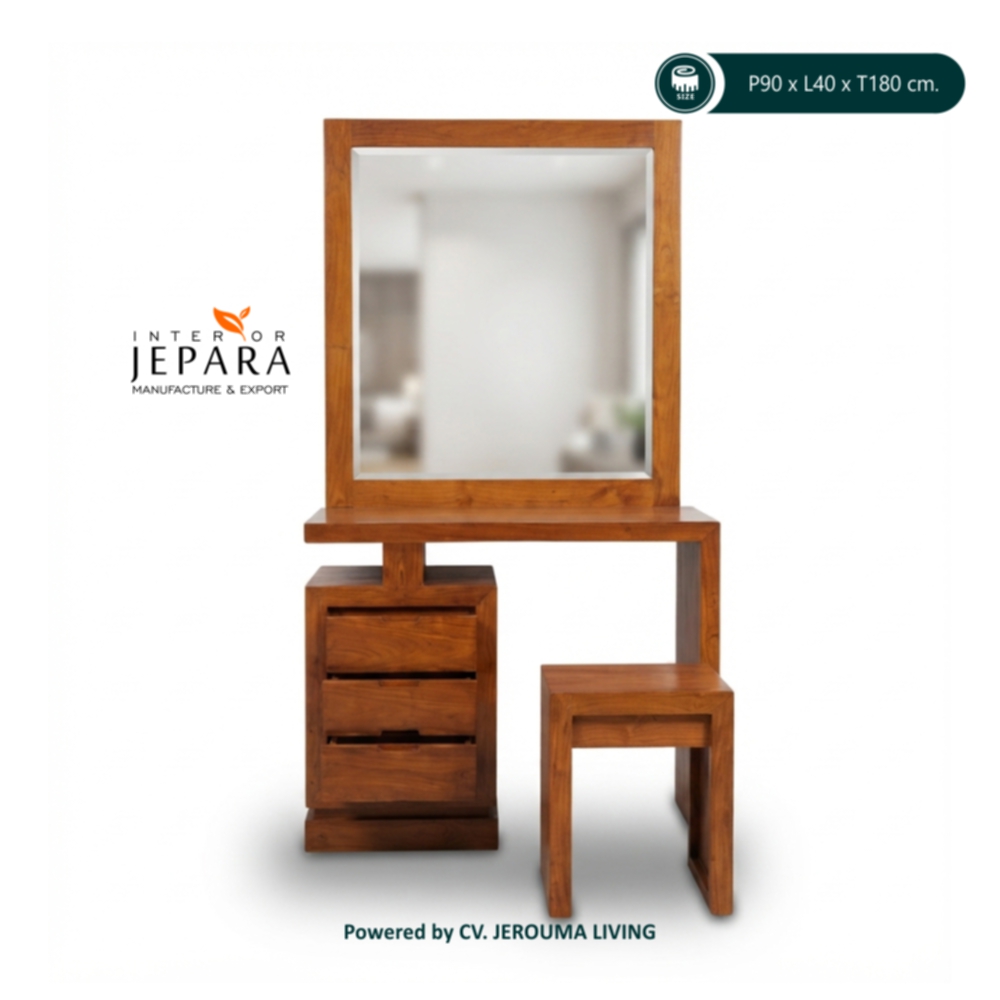 Meja Rias Kayu Jati Minimalis dengan Cermin & 3 Laci