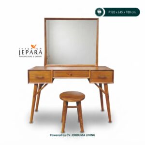 Meja Rias Kayu Jati Minimalis dengan Cermin & 3 Laci