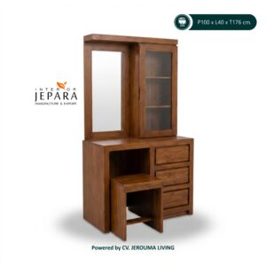 Meja Rias Kayu Jati Minimalis dengan Cermin & Lemari Kaca
