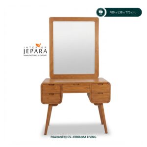 Meja Rias Kayu Jati Minimalis dengan Cermin dan 5 Laci