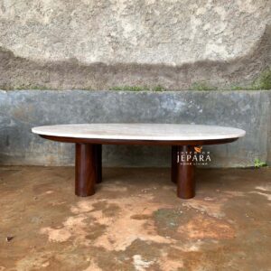 Meja Tamu Marmer Oval – Elegan & Natural