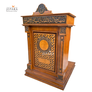 Mimbar Masjid Kayu Jati Jepara Ukiran Kaligrafi Arab Klasik Elegan