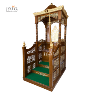 Mimbar Masjid Kubah Ukir Kaligrafi Emas Kayu Jati Jepara