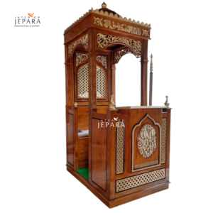Mimbar Masjid Kubah Kayu Jati Jepara Ukiran Kaligrafi Arab