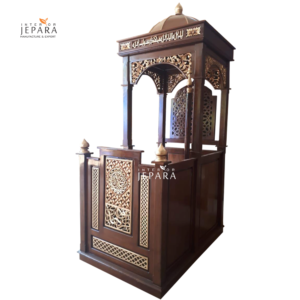 Mimbar Masjid Kayu Jati Ukiran Jepara – Desain Kubah Klasik Elegan