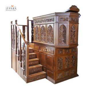 Mimbar Masjid Kayu Jati Ukiran Klasik Jepara – Desain Elegan & Kokoh