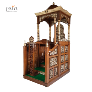 Mimbar Masjid Kayu Jati Ukiran Jepara Model Kubah Emas
