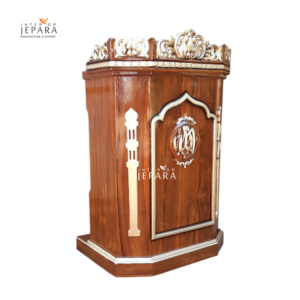 Mimbar Masjid Kayu Jati Jepara Ukir Kaligrafi Allah – Desain Klasik Elegan