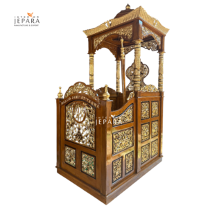 Mimbar Masjid Ukiran Jepara Kayu Jati Motif Klasik Emas