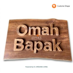 Papan Nama Kayu Jati Solid Custom 3D