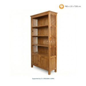 Rak Buku Minimalis Kayu Jati 2 Pintu | Lemari Buku Jepara