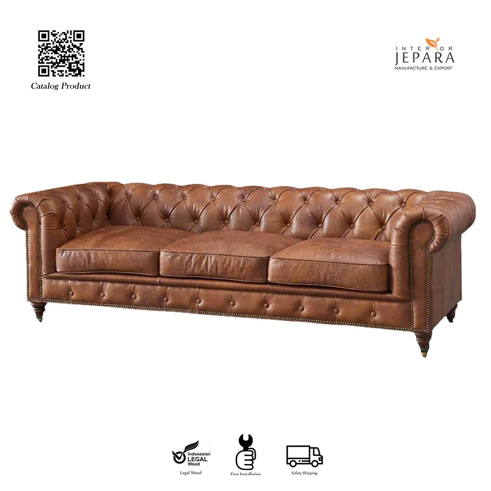 Sofa Chester Kulit Vintage Jepara – Premium Handmade