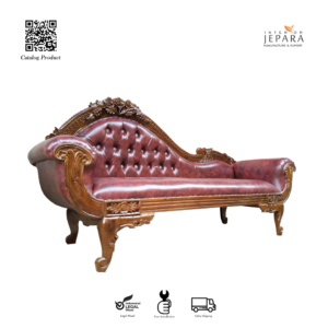 Sofa Chaise Lounge Klasik Mewah Kulit Jepara