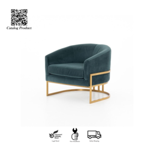 Sofa Single Modern Mewah Beludru Kaki Stainless Gold