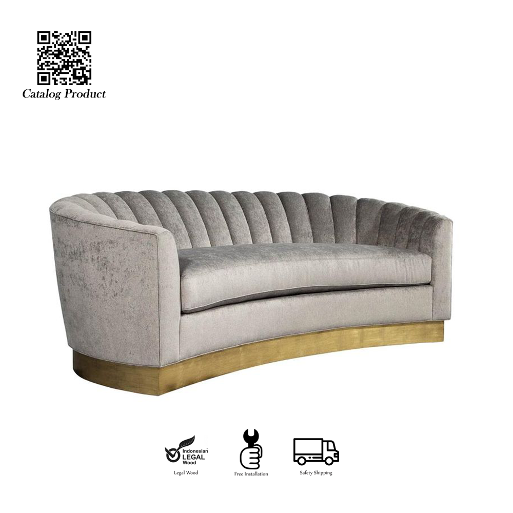 Sofa Modern Curve Velvet Gold Base Jepara – Mewah Elegan