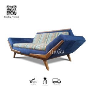 Sofa Retro Kayu Jati Minimalis Kombinasi Beludru Jepara