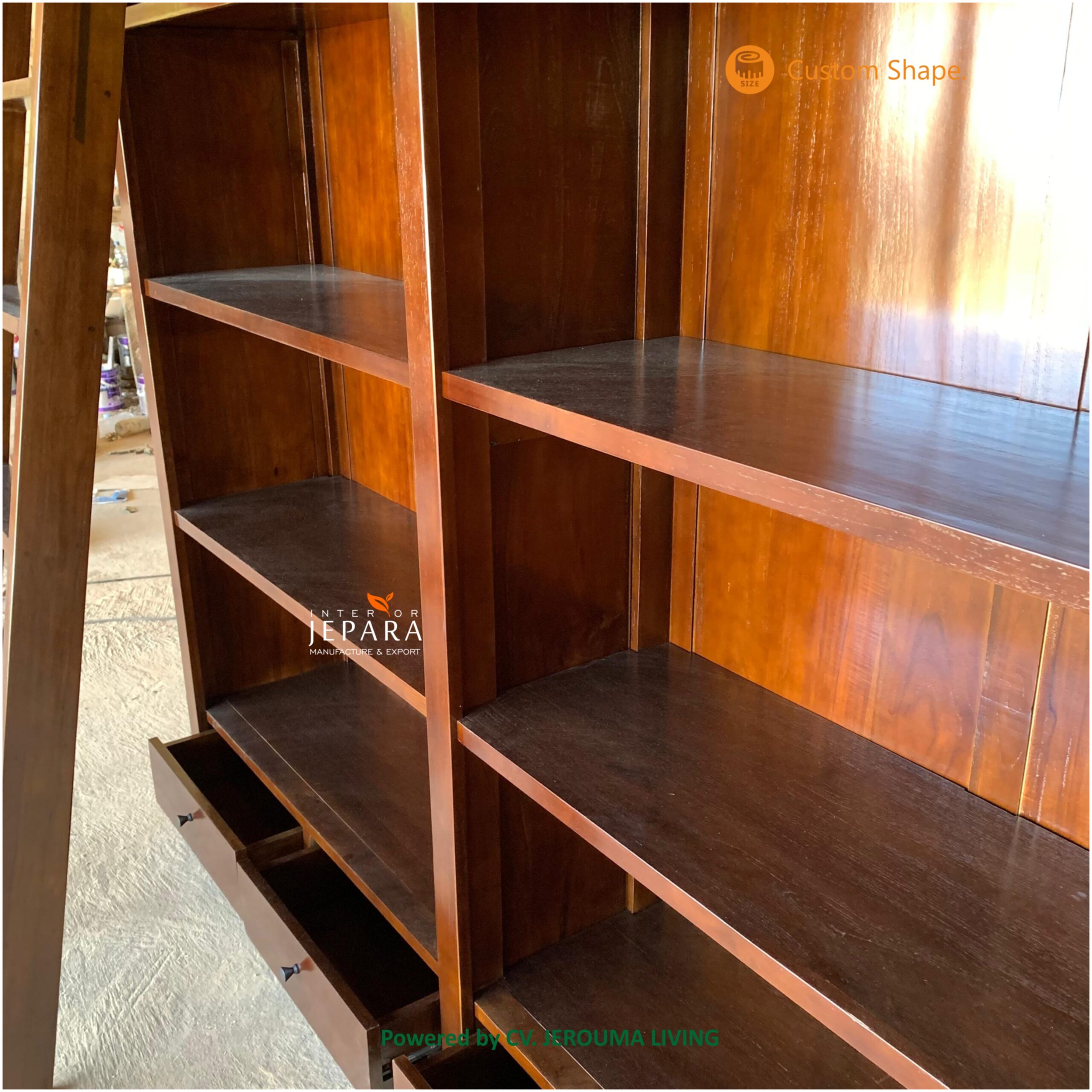 Lemari Perpustakaan Kayu Jati dengan Tangga