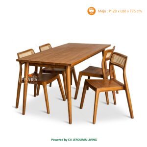 Meja Makan Kayu Jati Modern Scandinavian 4 Kursi