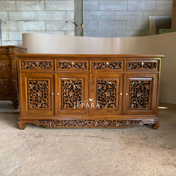 Meja TV Ukiran Motif Palembang Kayu Jati