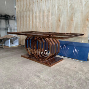 Meja Makan Hexa Geometris Stainless Steel Modern