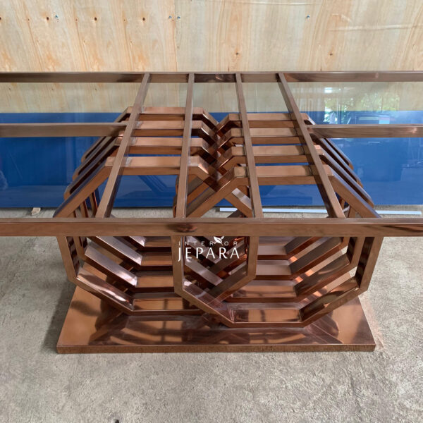 Meja Makan Hexa Geometris Stainless Steel Modern