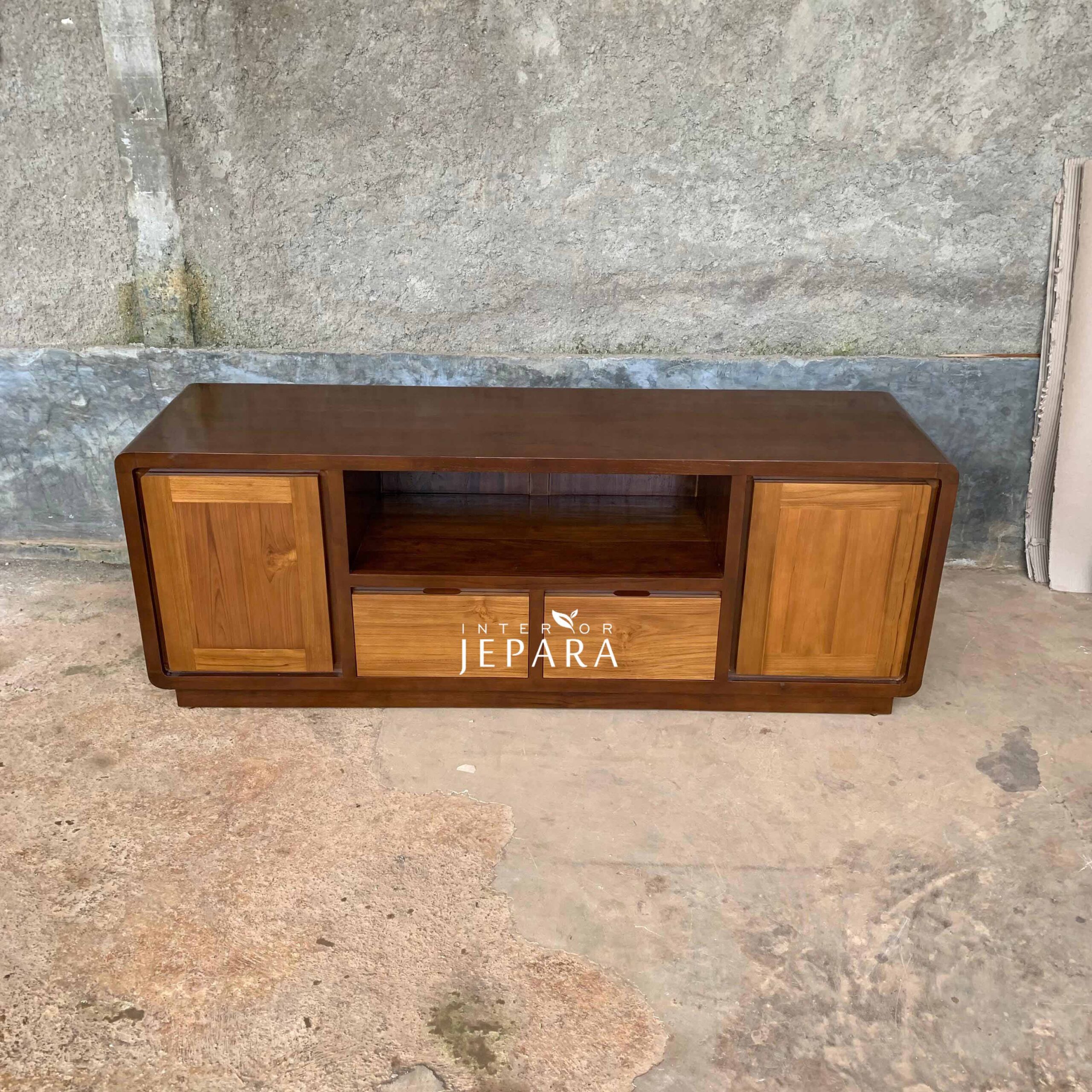 Meja TV Kayu Jati Solid – Desain Minimalis Modern