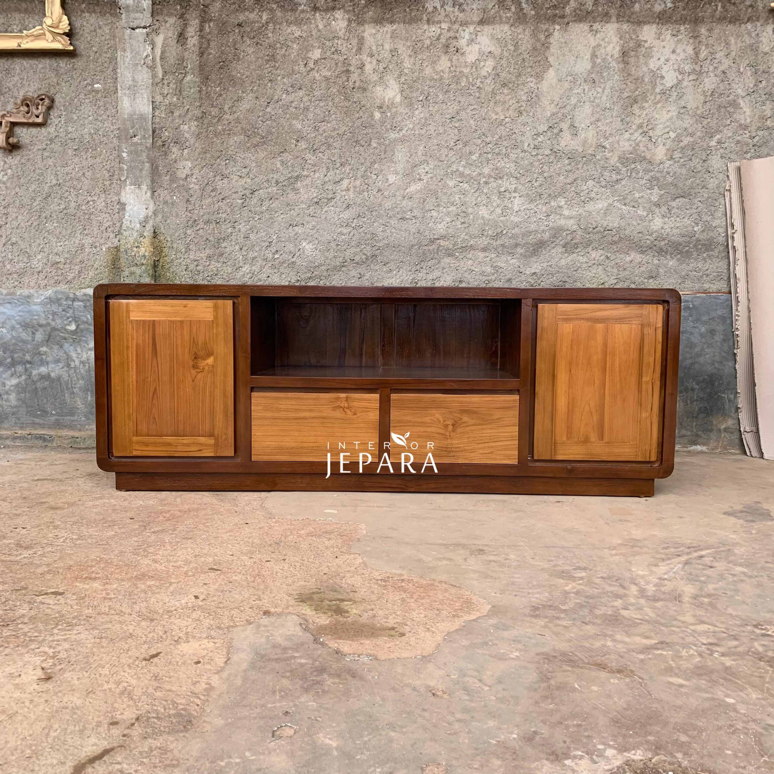 Meja TV Kayu Jati Solid – Desain Minimalis Modern