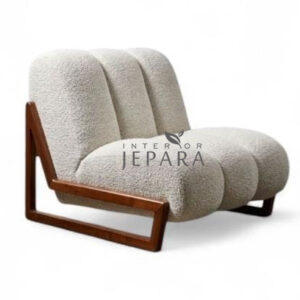 Kursi Santai Bouclé Modern Rangka Kayu Jati