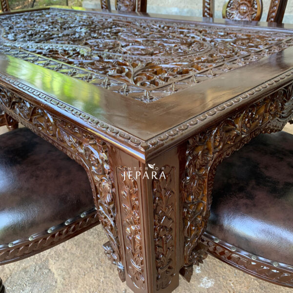 Set Meja Makan Ukiran Seribu Bunga 6 Kursi Kayu Jati