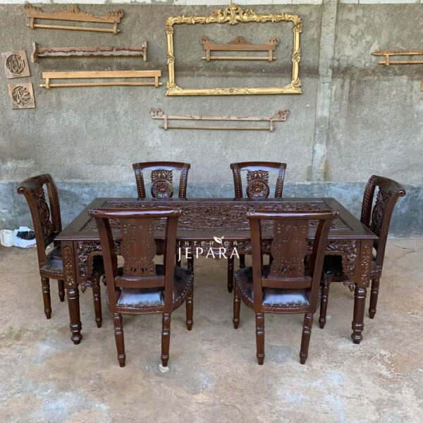 Set Meja Makan Ukiran Seribu Bunga 6 Kursi Kayu Jati