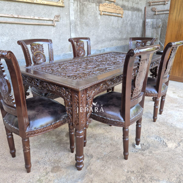 Set Meja Makan Ukiran Seribu Bunga 6 Kursi Kayu Jati