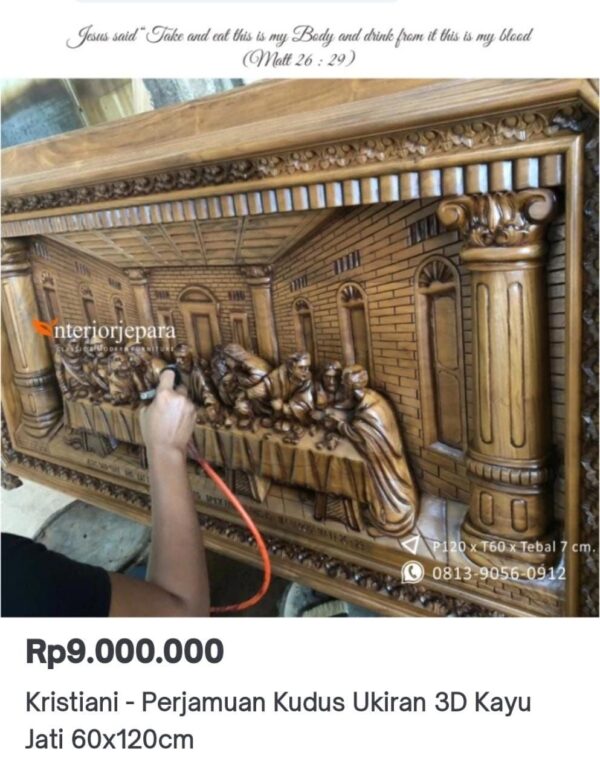 Ukiran Relief 3 Dimensi Perjamuan Suci Kayu Jati