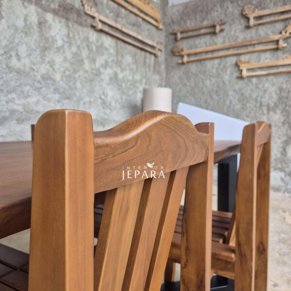 Set Meja Makan Kayu Jati Kaki Besi Modern 4 Kursi