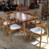 Meja Makan Minimalis Kaki Retro 6 Kursi Bahan Kayu Jati