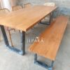 Meja Makan Kayu Jati Minimalis 200 cm Kaki Besi Industrial