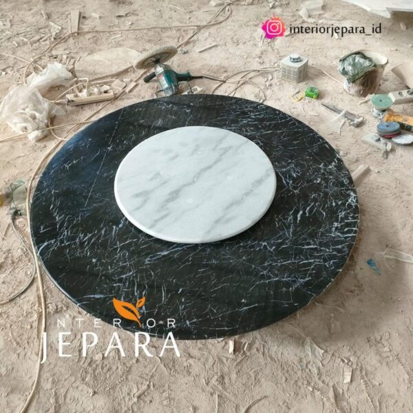 Meja Makan Stainless Marble Circle 4 Kursi Interior Jepara
