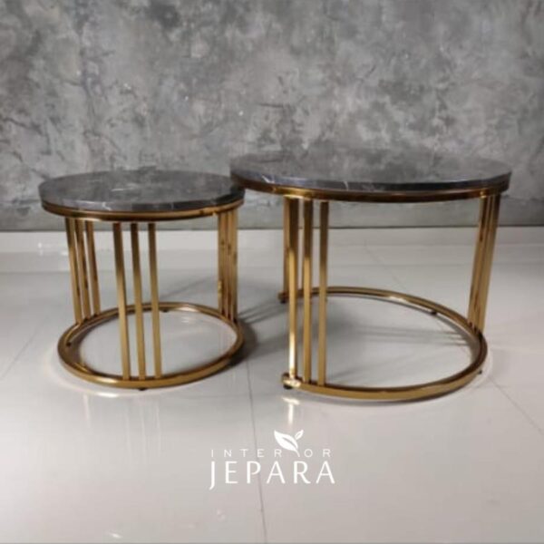 Meja Tamu Stainless Steel include Black Marble Double Table